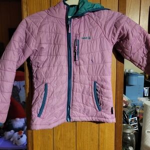 Kamik Pink Quilted Hooded Puffer with Teal Trim